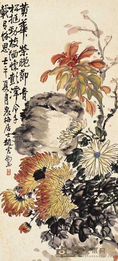 赵云壑 花卉 立轴 82×37cm
